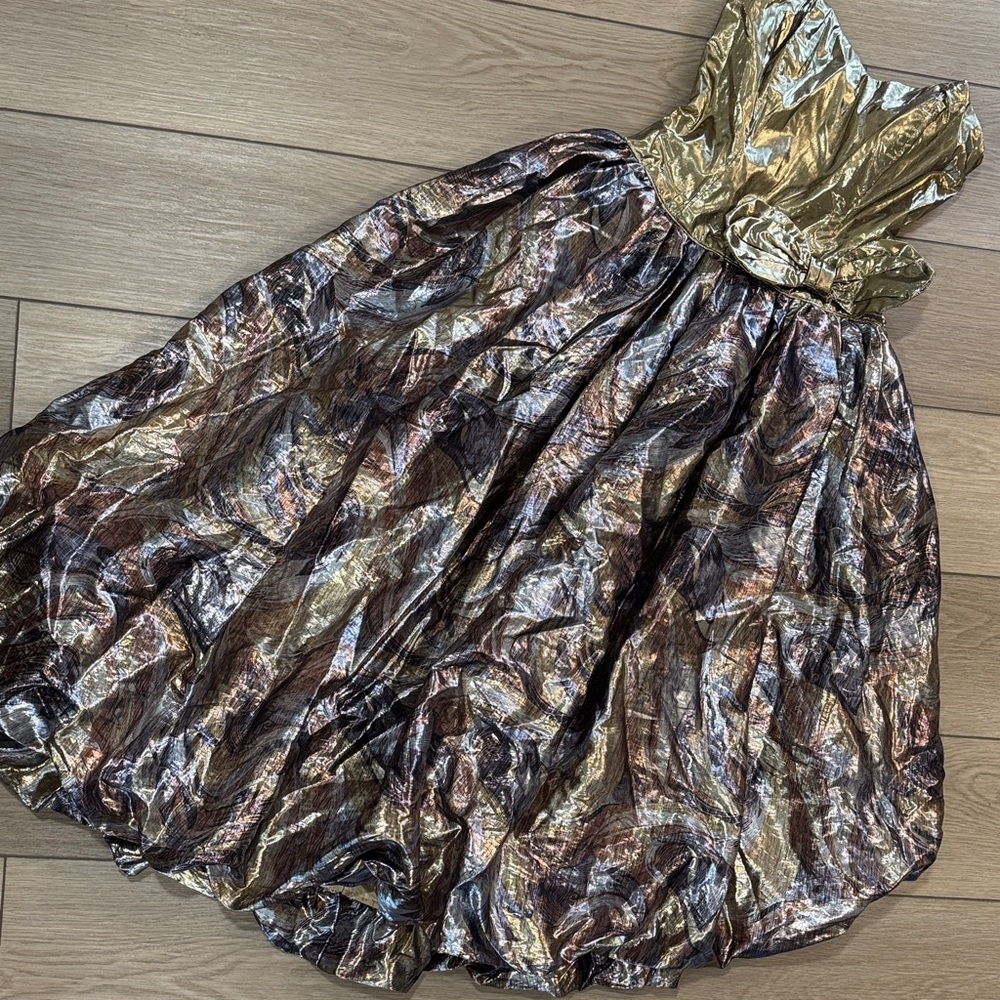 Vintage Union Made Strapless Metallic Asymmetrical Bubble Dress Size 6|Holiday